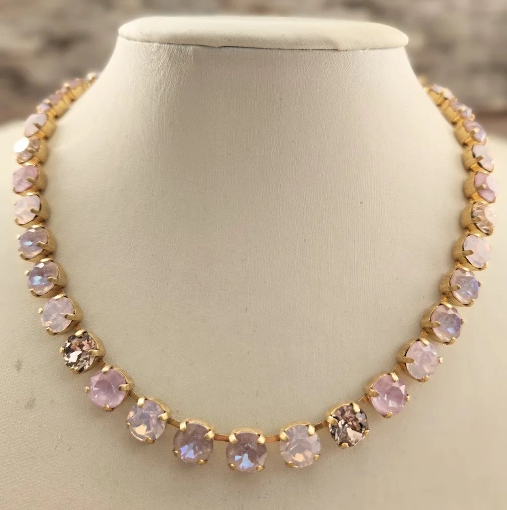 A Ballerina Babe Pink In Austrian Crystals Set On Gold Plated Necklace